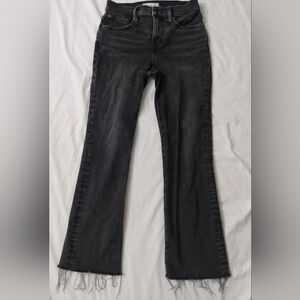 MADEWELL MIDRISE KICK OUT JEANS BLACK GREY WASH SIZE 25 FRAYED BOTTOM EDGE